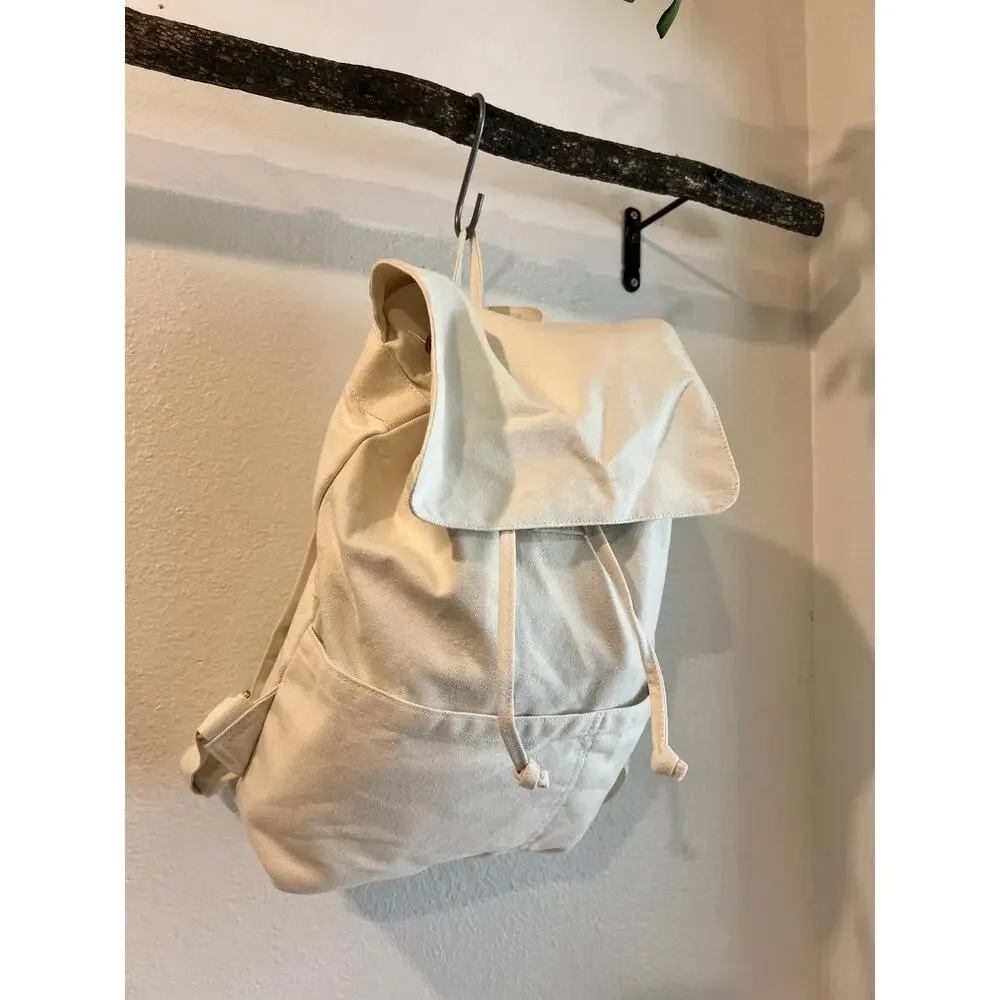 Laude The Label Cream Ivory Cotton Canvas Convertible Backpack